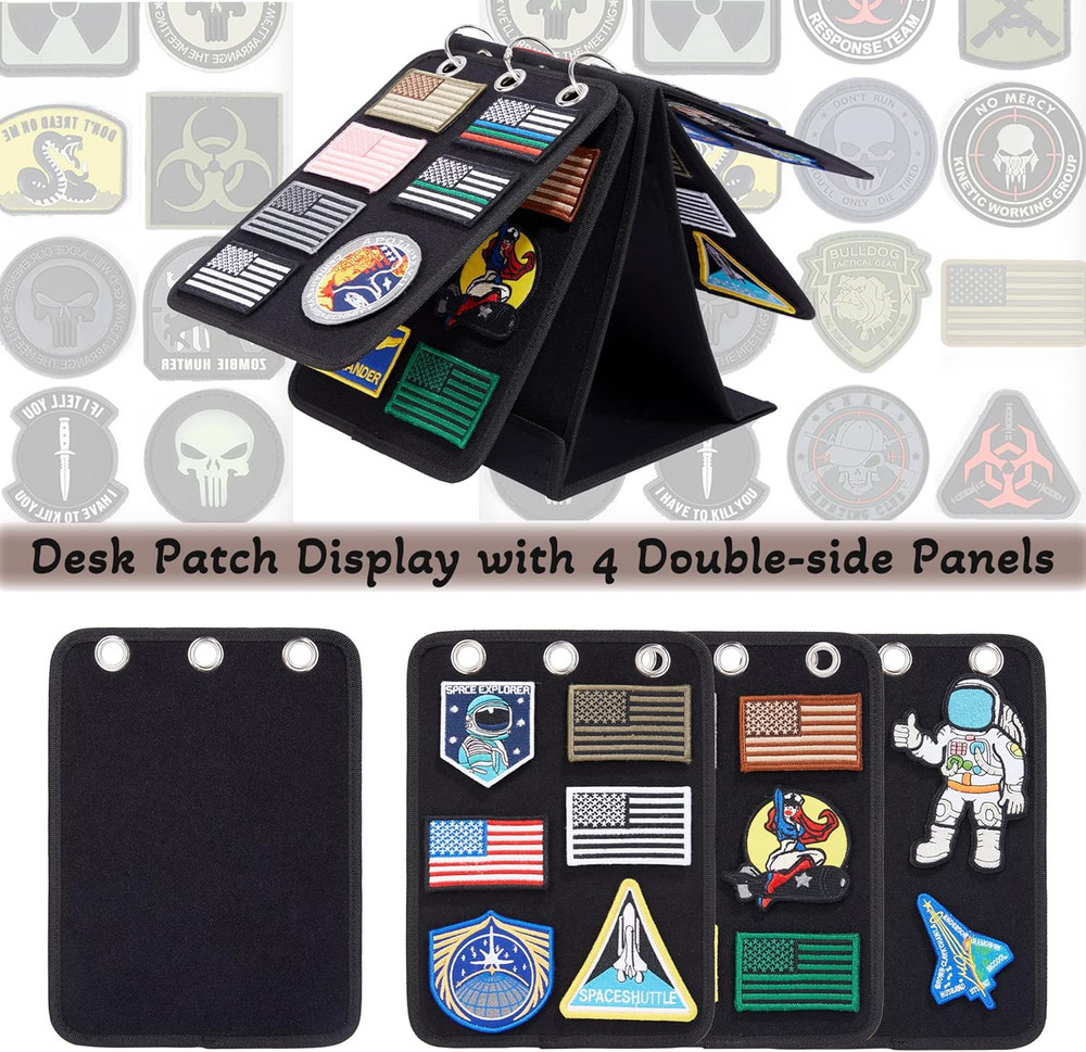 Patch Display, Vertical Patch Organizer with 4 Pages for Hook & Loop Patch Colle