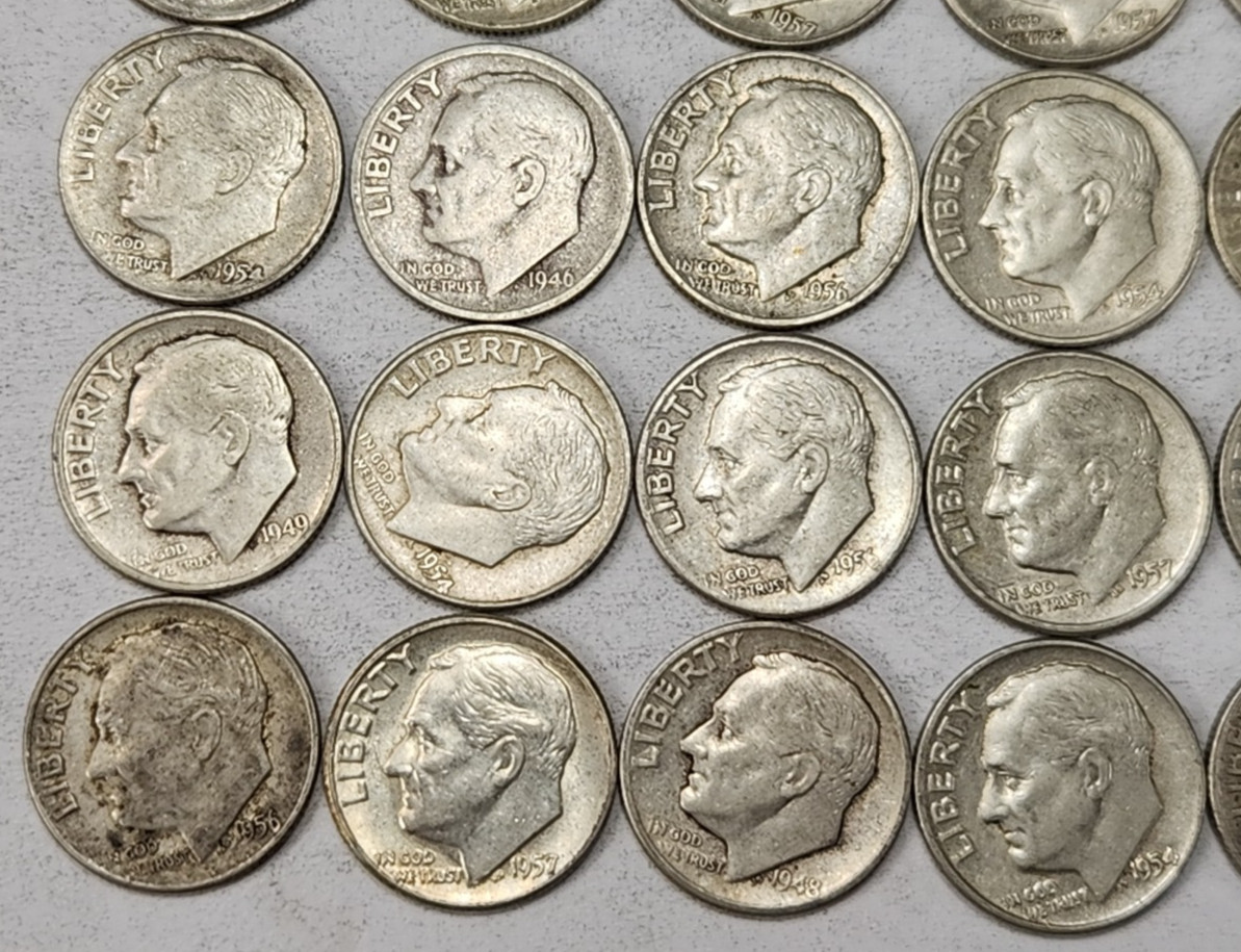 Roll of 50 Silver Roosevelt Dimes $5 Face Value 90% Silver Coins Mixed Dates LR6