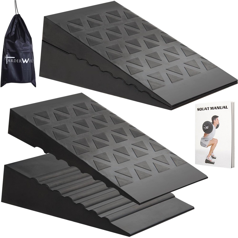 Squat Wedge for Heel Elevated Squats: Adjustable Rubber 4Pcs Calf Raise Block...
