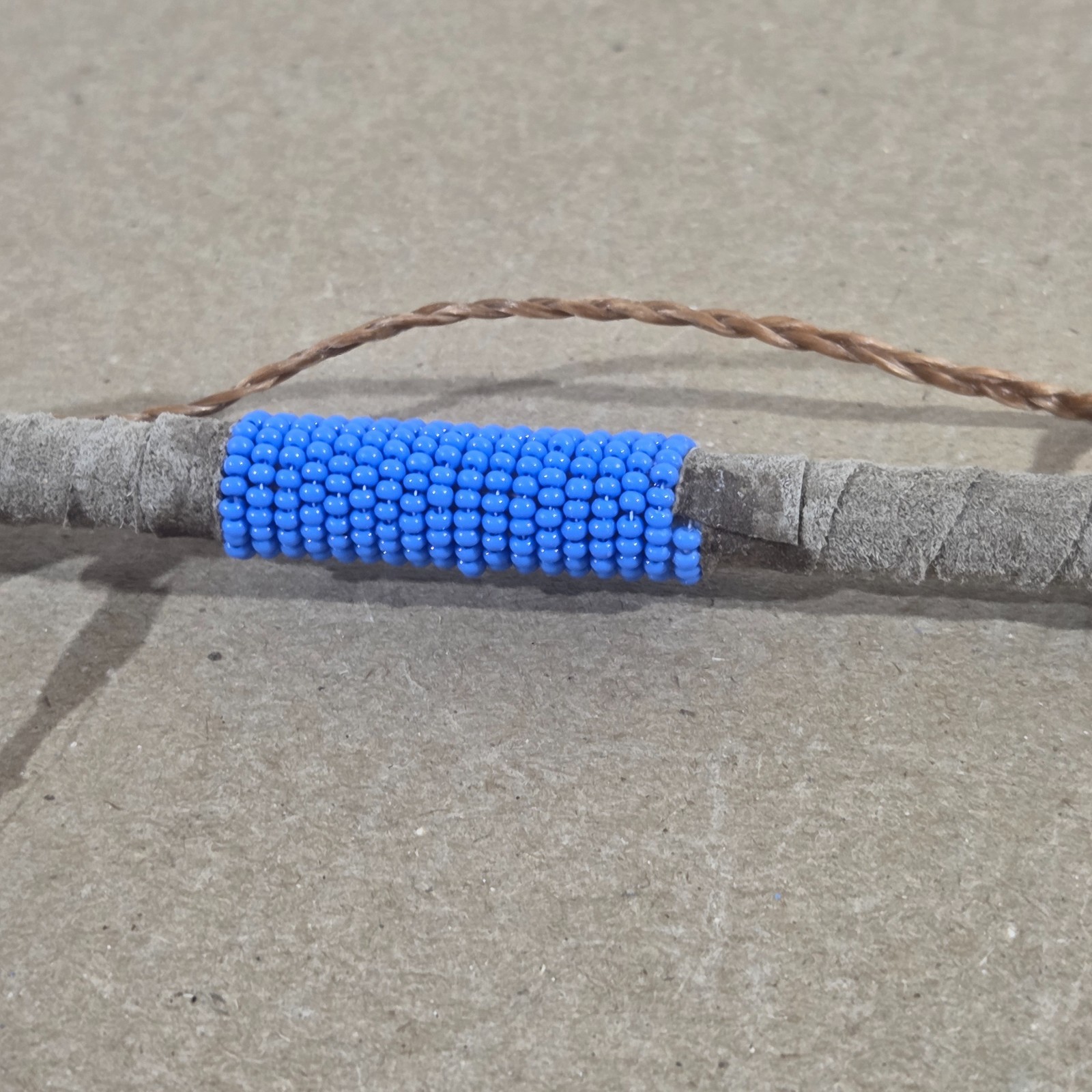 Authentic Navajo Peace Pipe 6" Handcrafted Blue Beads leather wood stag