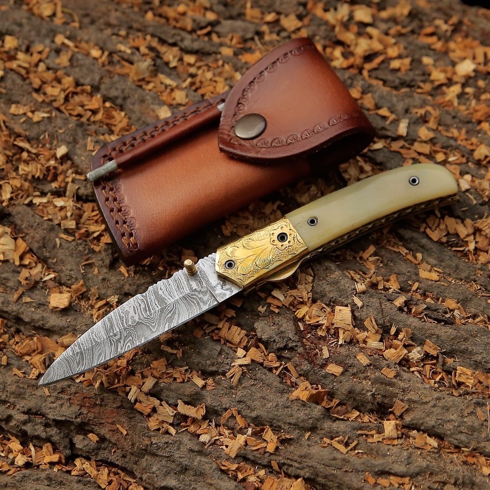 Custom Handmade Folding Blade Knife (Camel Bone Handle)