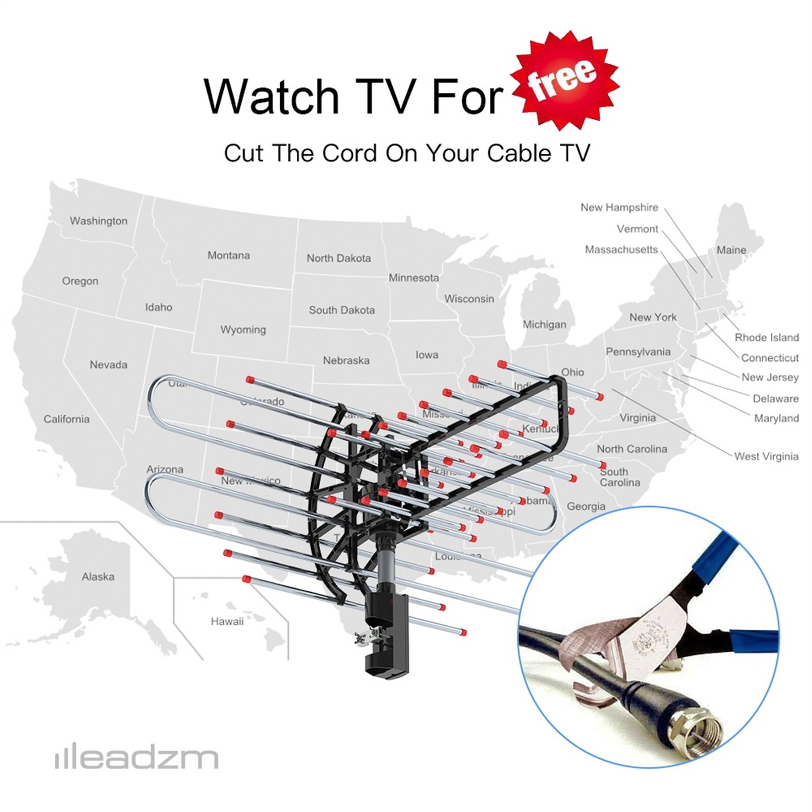 990 Miles Outdoor TV Antenna Motorized Amplified V/UHF HDTV 1080P 4K 360° Rotate