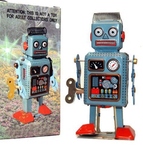 TIN TOY ROBOT Wind Up Blue Retro Collectible Mini Radicon MS294