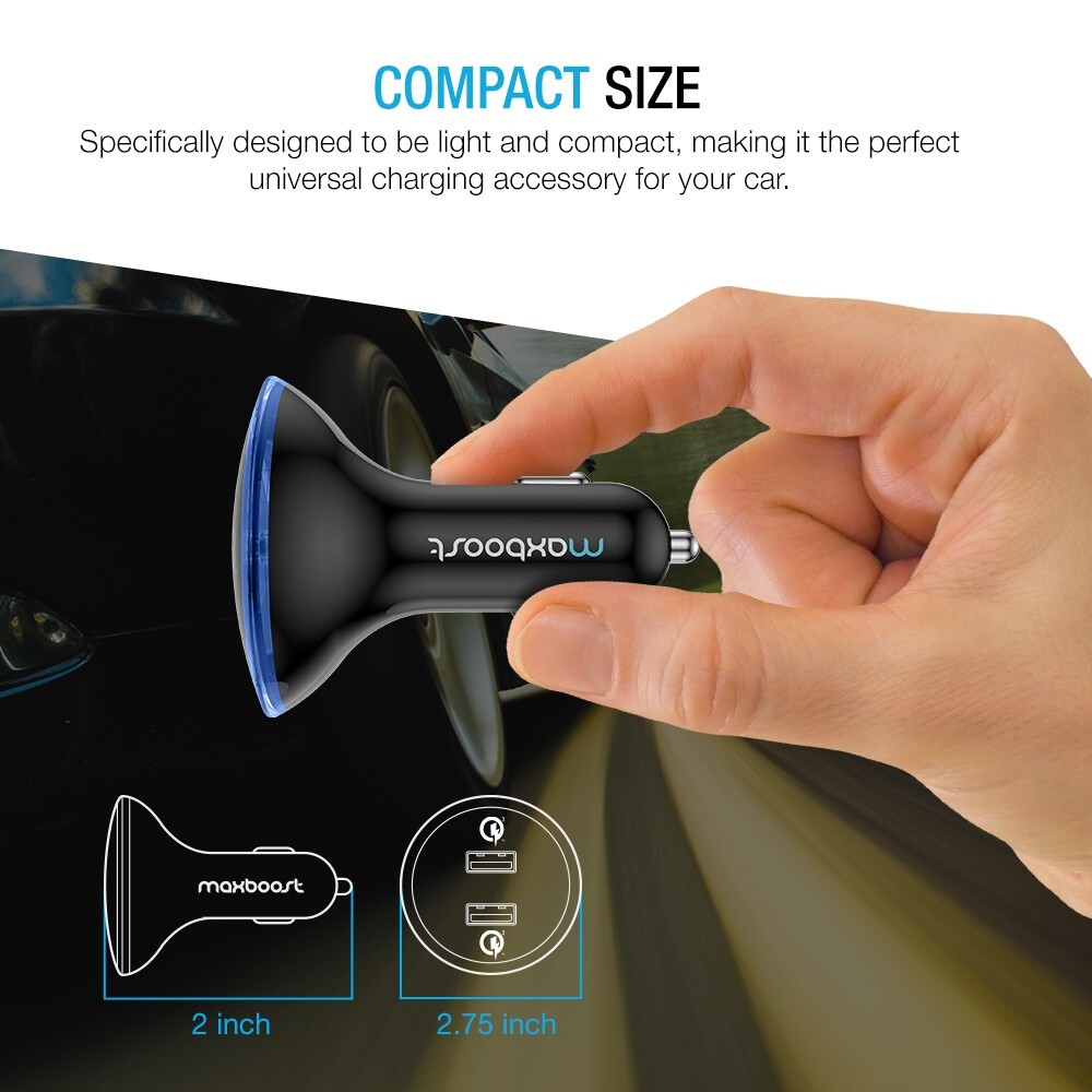 Maxboost Quick Charge 3.0 Car Charger Dual USB for Smartphone - 1 Pack