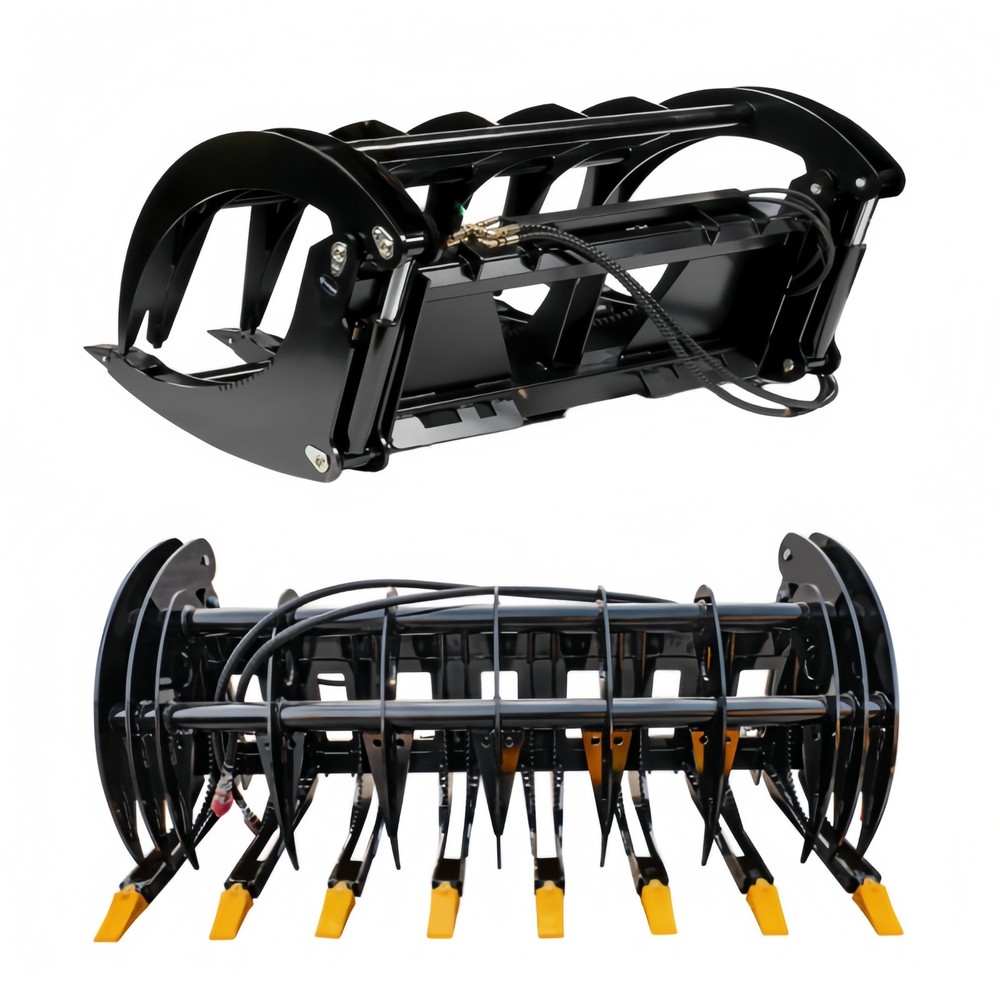 72'' Root Rake Clam Grapple With 8Teeth Grabber Attachment for Bobcat Skid Steer