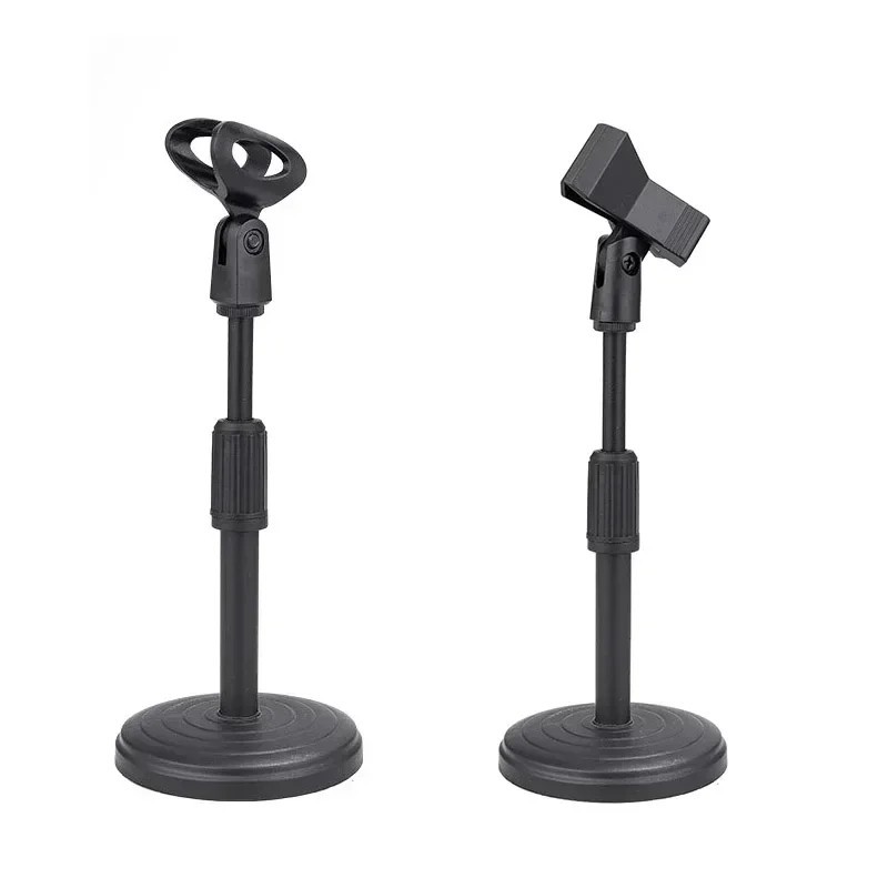 Adjustable Lifting Desktop Microphone Stand Mini Weighted Round Base w/ Mic Clip