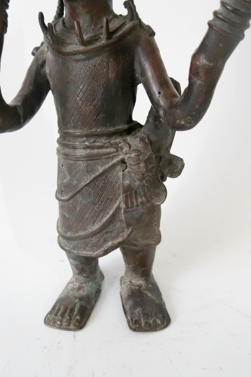 Large 20" BENIN Bronze Flute Player Sculpture Edo Nigeria Art King Oba Messenger