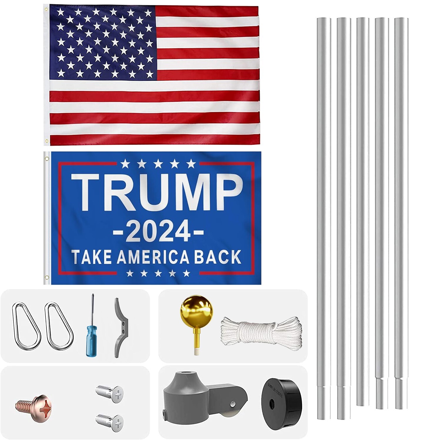 20 Ft Aluminum Flag Pole Sectional Flagpole Kit Heavy Duty 3'x5' US Flag