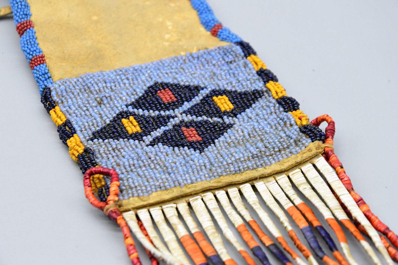 1890 Rare Arapaho Woman's Indian Society Tobacco Beaded Leather Bag 17"