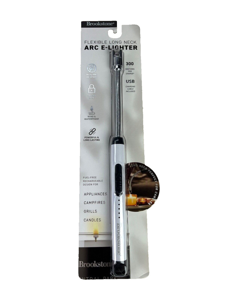 Brookstone Flexible Long Neck ARC E-Lighter Rechargeable USB Silver NEW READ