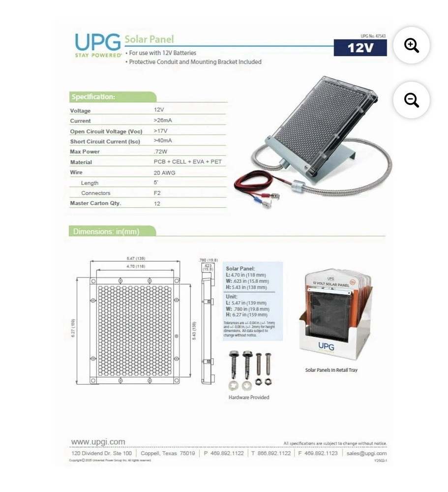 Solar Panel - Universal Power Group 12V Solar Panel for Outdoor Charging.