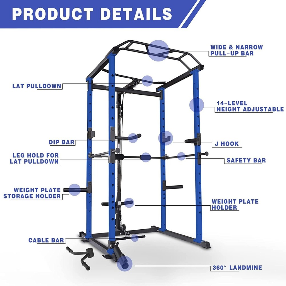 Multi-functional Power Cage,Home Adjustable Pullup Squat Rack 1000Lbs Capacity