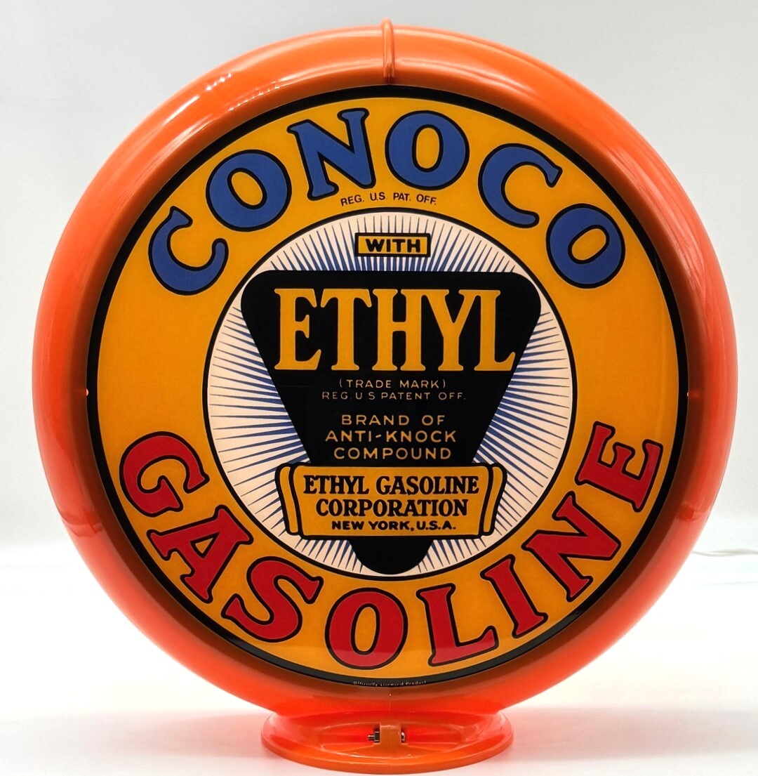 CONOCO ETHYL Yellow Background 13.5" Gas Pump Globe SHIPS ASSEMBLED!