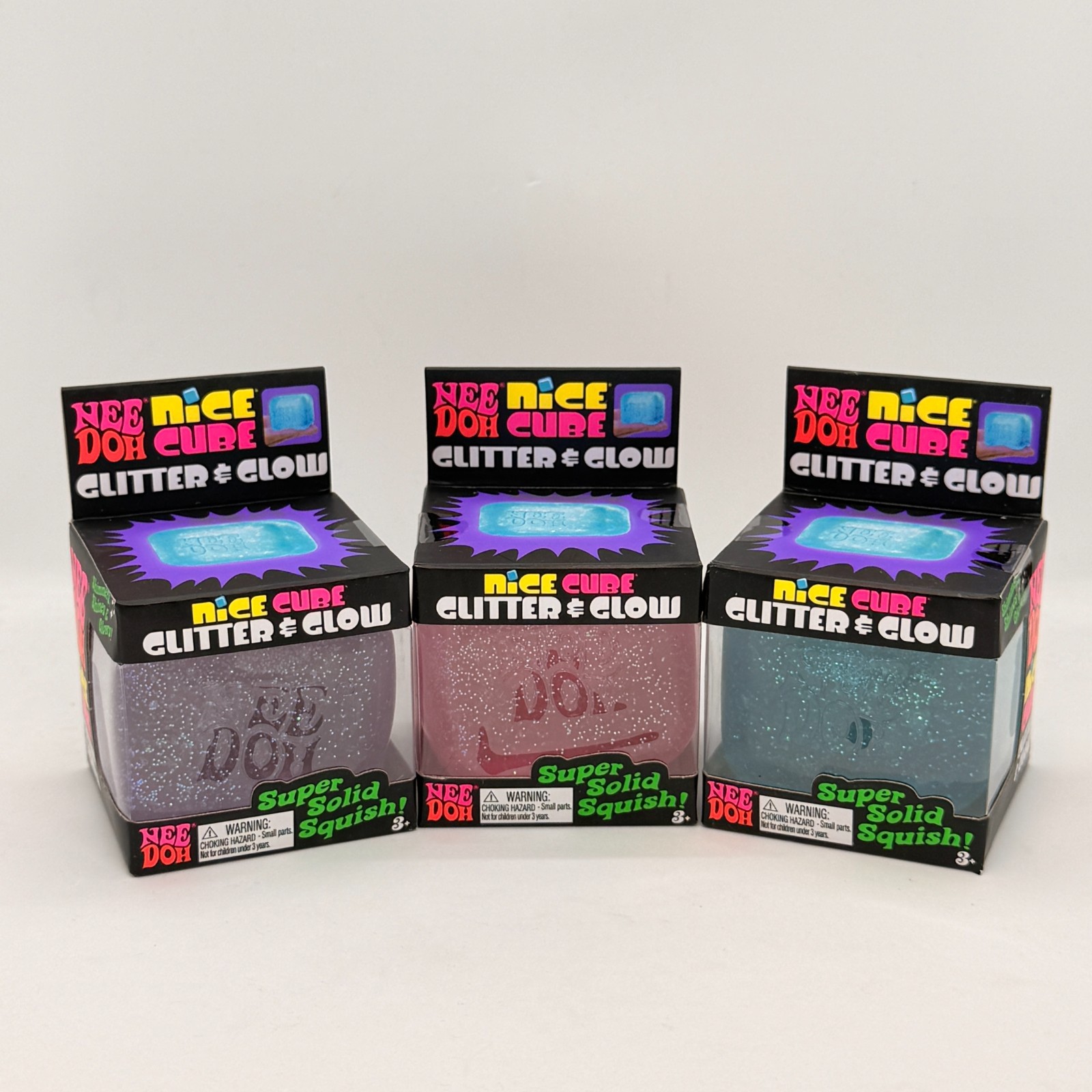 Nee Doh Nice Cube Ice Glitter & Glow Stress Fidget Toy Solid Squish Sensory Cube