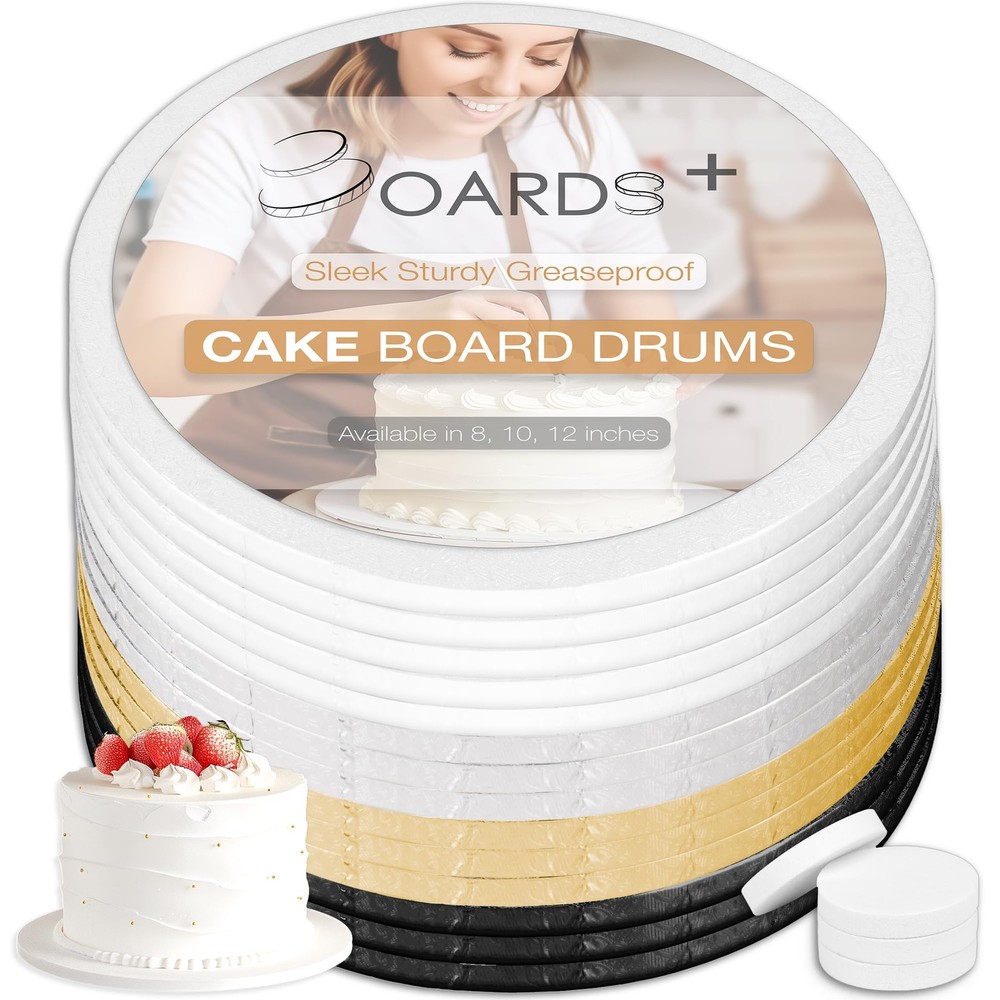 14-Pack 12 inch Cake Drums White Black Silver Gold with Prop Up Tools