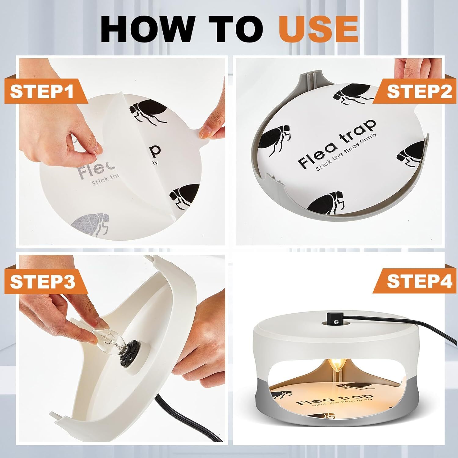 4Pcs Flea Traps for Inside Your Home with 8 Sticky Disc 8 Bulbs Flea Killer