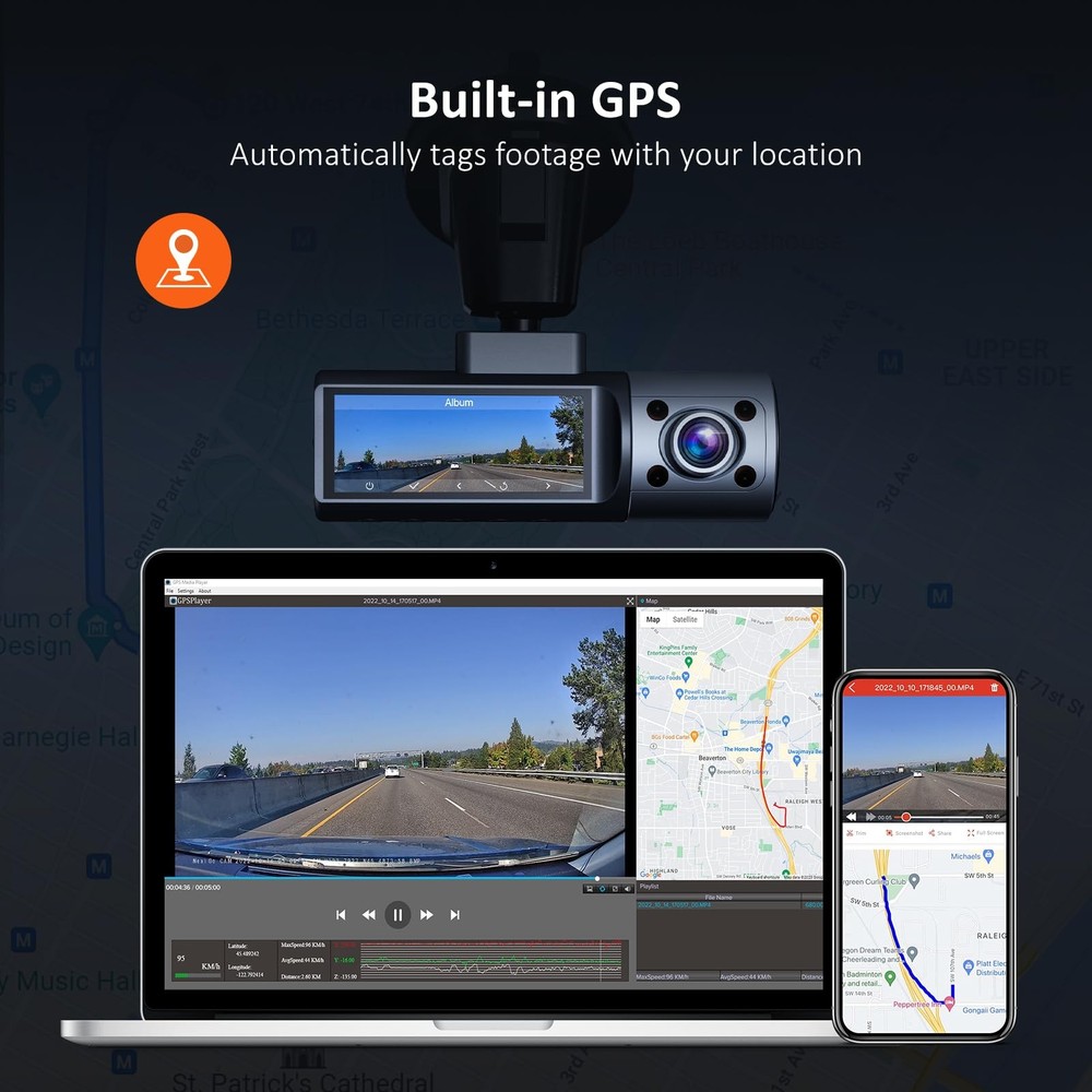 NexiGo 3 Channel Dash Cam with Rotatable Interior/Front Camera