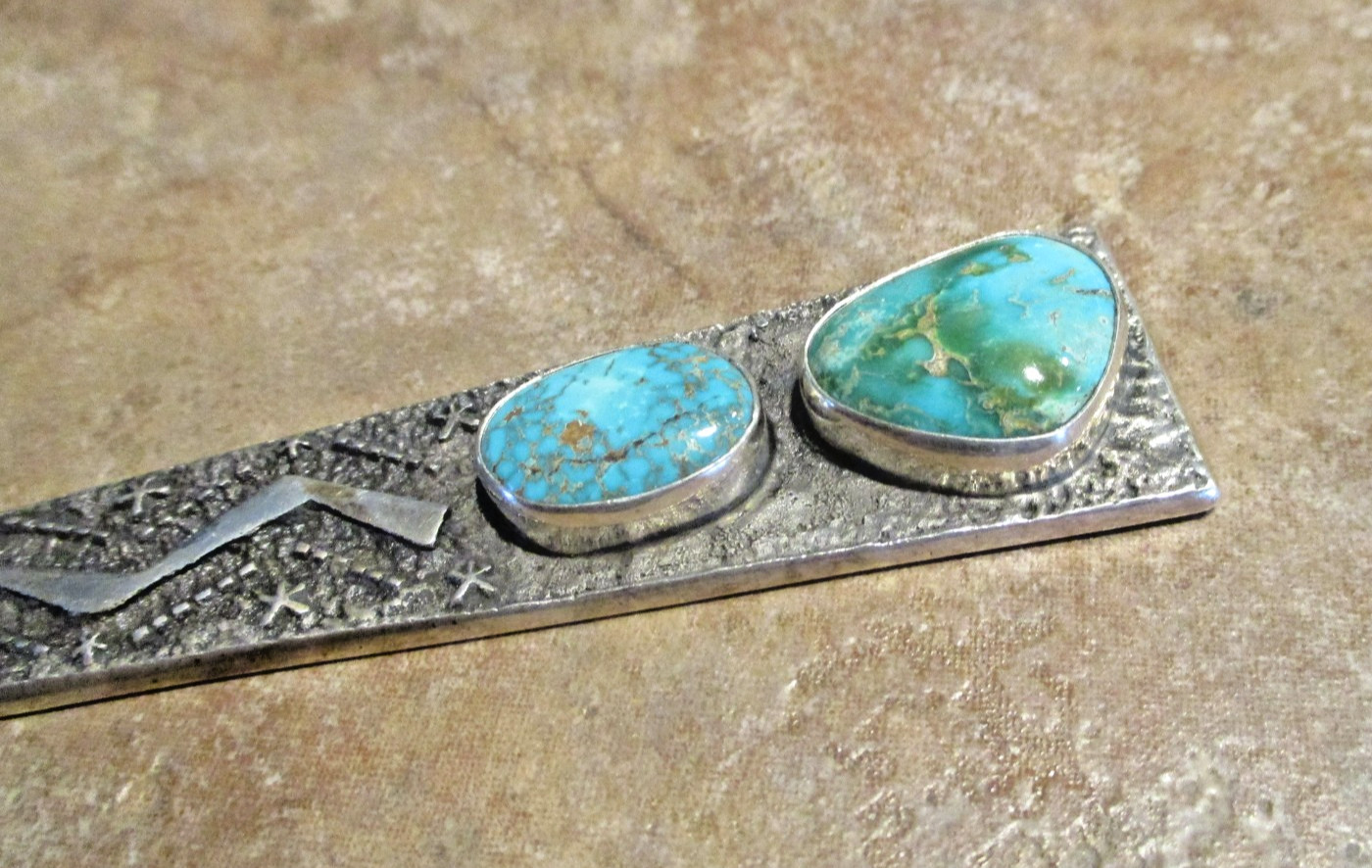 7" TOP SHELF !!! Vintage Navajo Sterling Turquoise Sandcast LETTER OPENER