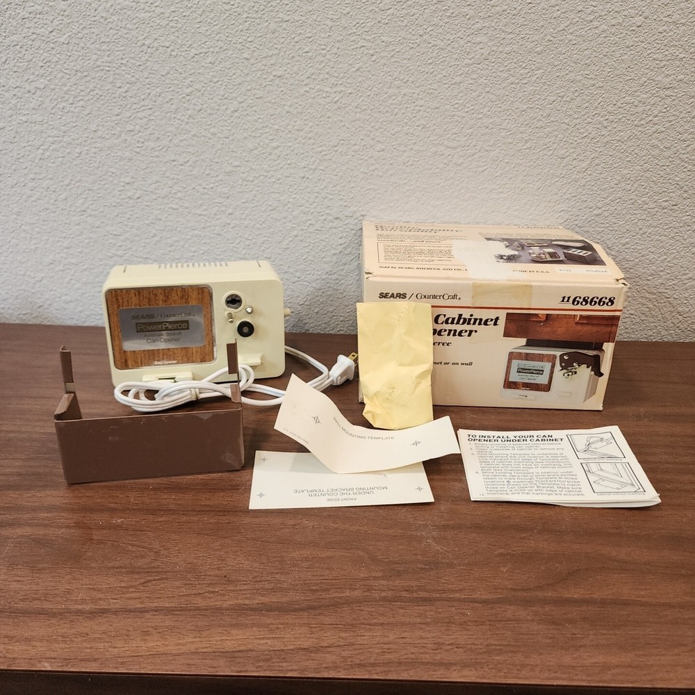 Sears Under Cabinet Can Opener  Original Packaging Vintage Working Missing Part