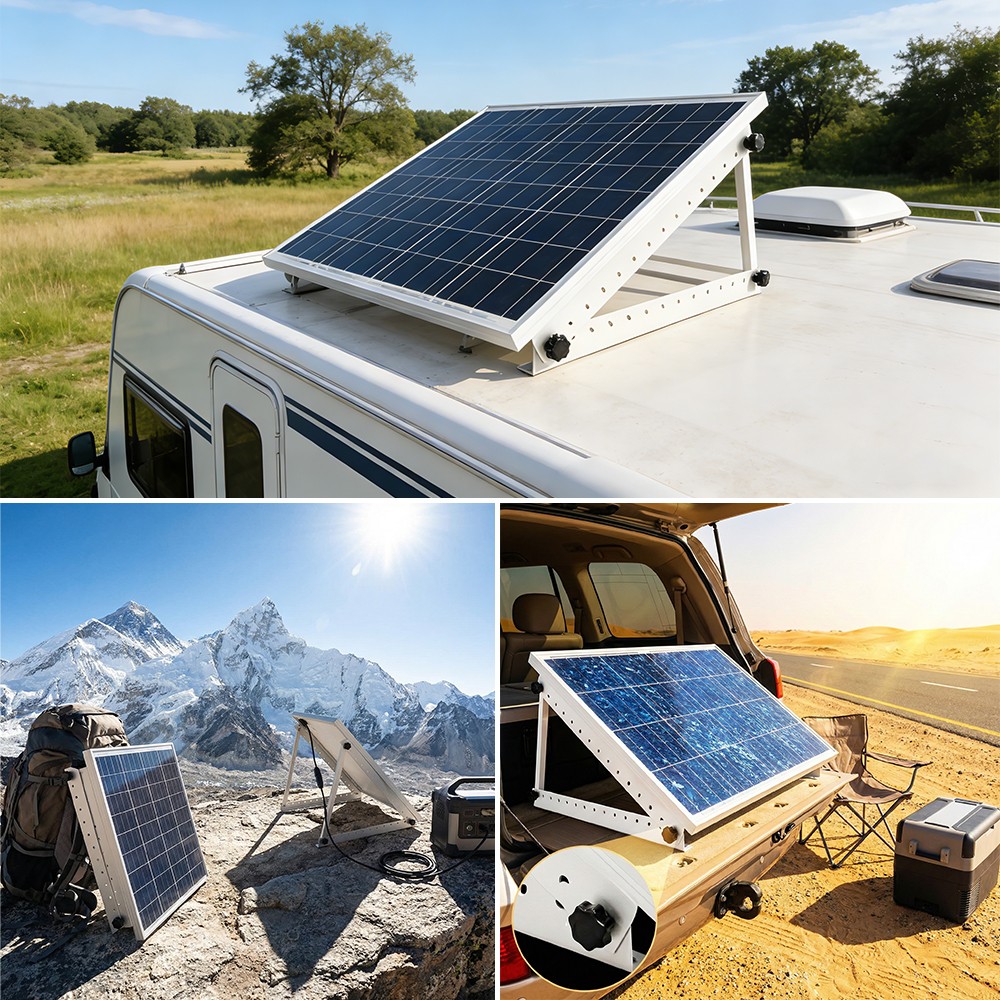 2PCS Solar Panel RV Tilt Mounting Rack Bracket Adjustable Rooftop Flat Surface