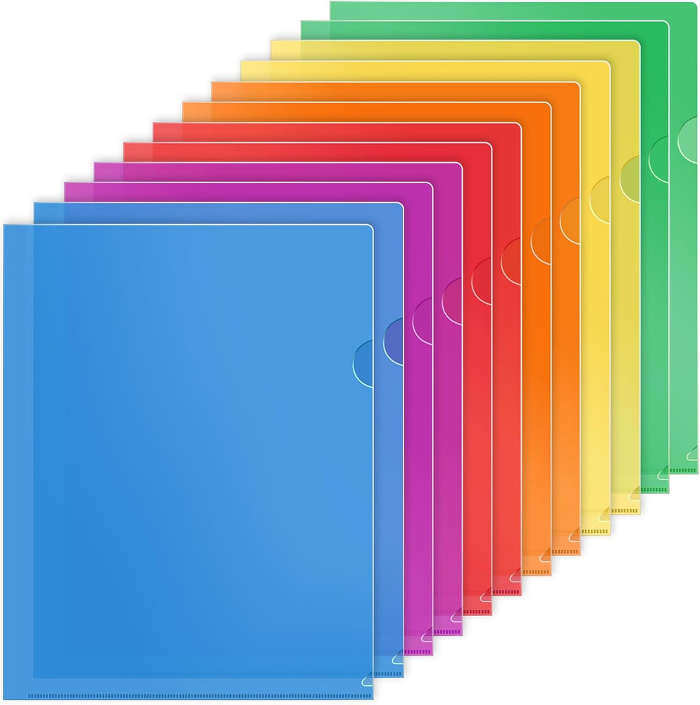 Clear Plastic Folders Sleeves 12 Pack, 6 Assorted Colors, Documents Project Pock