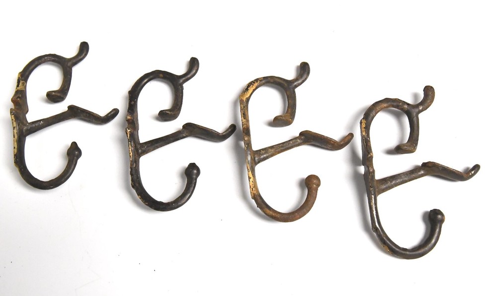 4 UNIQUE THREE PRONG HAT OR COAT WALL MOUNT HOOKS