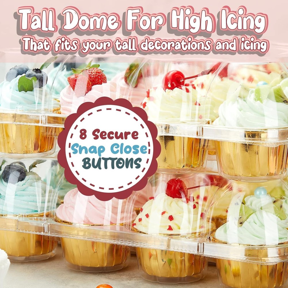 12 Pack x 20 Sets Stackable Cupcake Carrier with 240 Pack Liners, Plastic Cup...