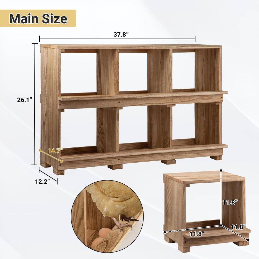 Nesting Boxes for Chickens 6 Compartment, Wall-Mounted Wooden Chicken Nesting...