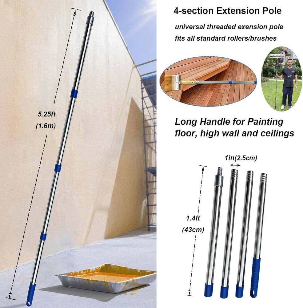 Paint Roller Kit with Extension Pole Adjustable Frame 12 Inch 18 Inch Microfiber