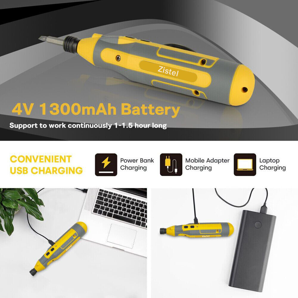 4V Cordless Electric Screwdriver Kit USB Rechargeable Power Tool 43PCS Bits Set