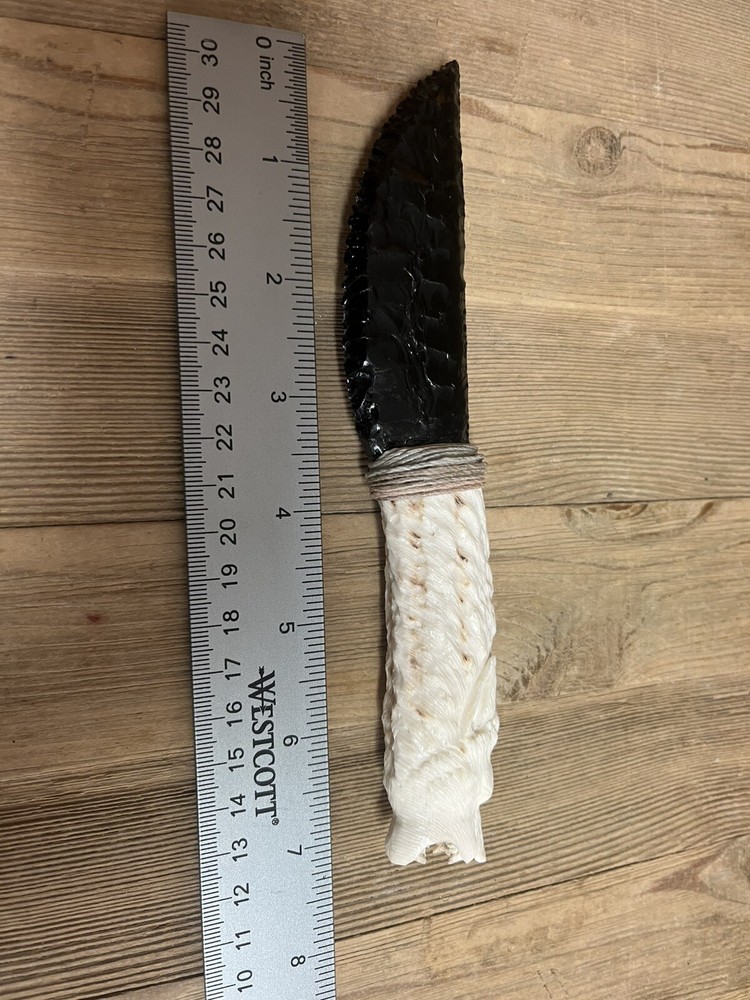 Obsidian Knife With Carved Antler