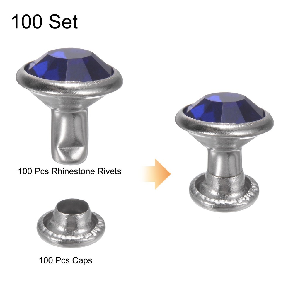 100pcs Crystal Rivets 8mm Rhinestone Rivets Rapid Stud Rivets, Azure