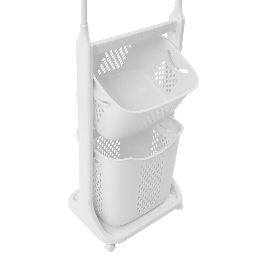 Rolling Laundry Basket Bathroom Kitchen Clothes Storage Shelf Multi-layer Stand