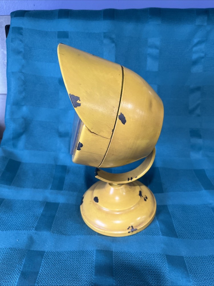 Motorcycle Headlamp Shaped Table Clock Distressed Yellow Man Cave Decor Working