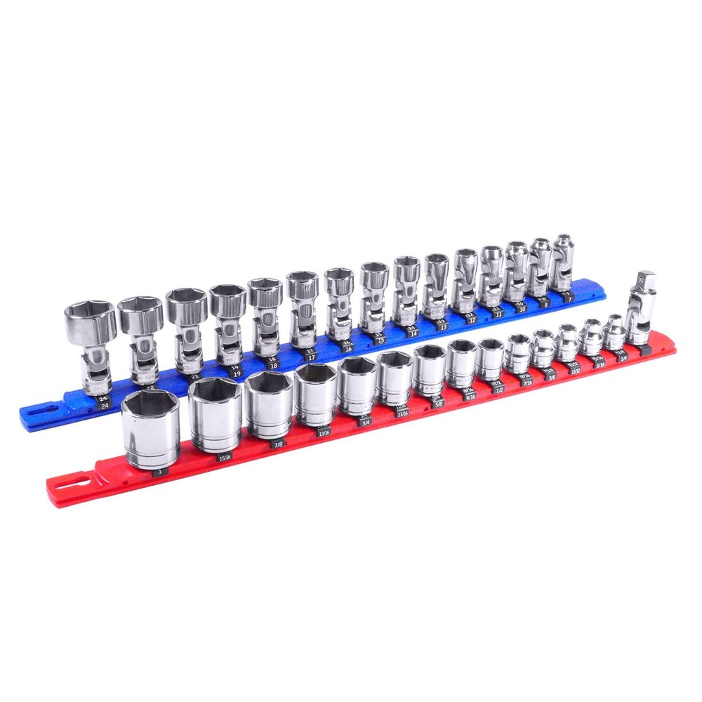 18-Inch Socket Organizer with 18 Twist Lock Clips for Efficient Storage