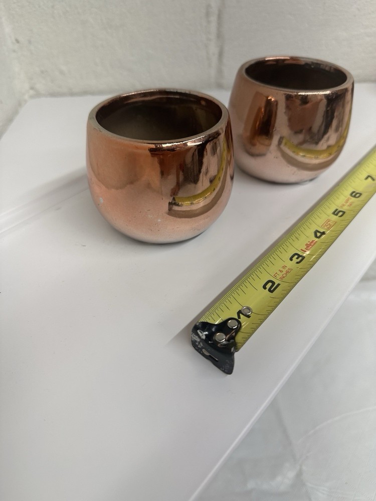 Glazed Copper Coated Ceramic Votive Holders, Pair