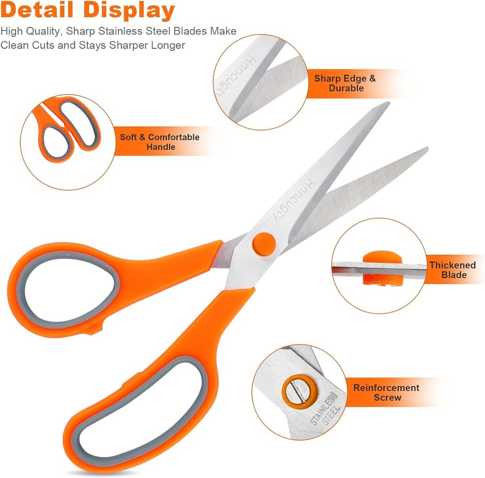 Scissors, Hnncugty 8" Scissors All Purpose Bulk Set of 6-Pack, Sharp 6 Pack