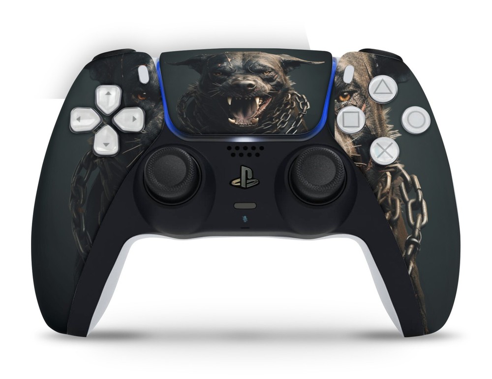 PS5 Disc Version Console & Controller Vinyl Skin Decal Wrap - Angry Pitbull Dog