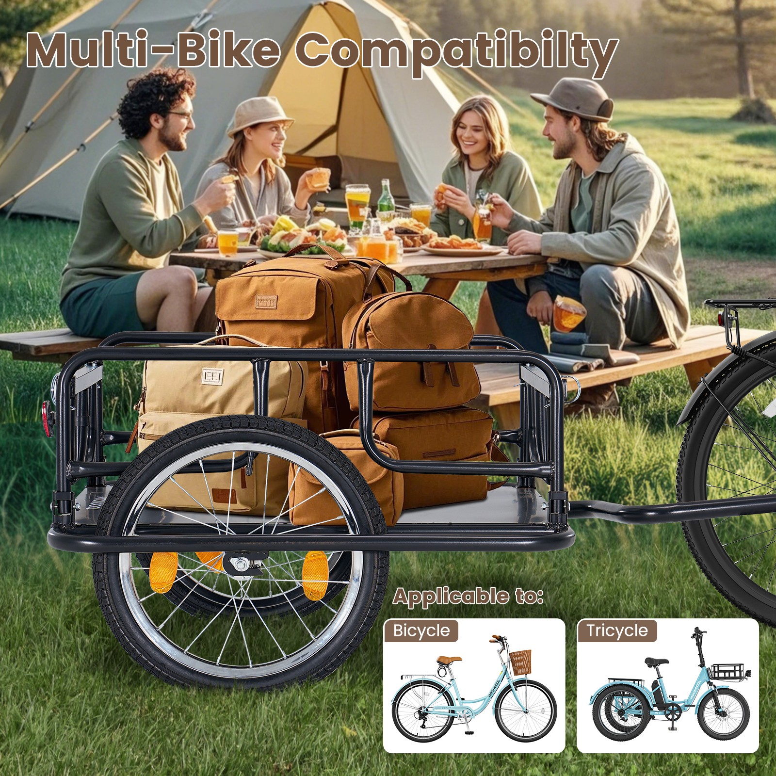 MOONCOOL Bike Cargo Trailer Bicycle Carrier Storage Cart 176 lbs Load Capacity