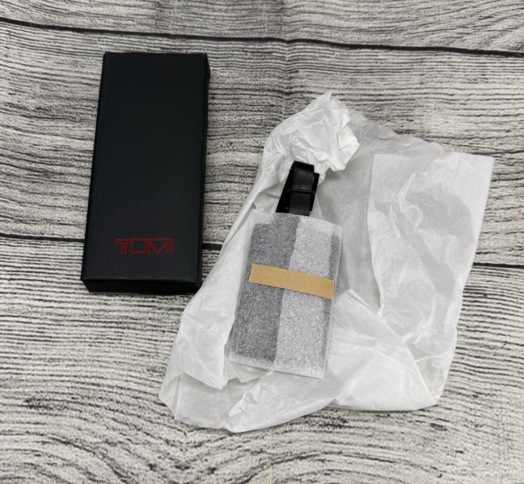 NEW TUMI Black / Red Leather Name Tag For Any TUMI Luggage Bag Backpack