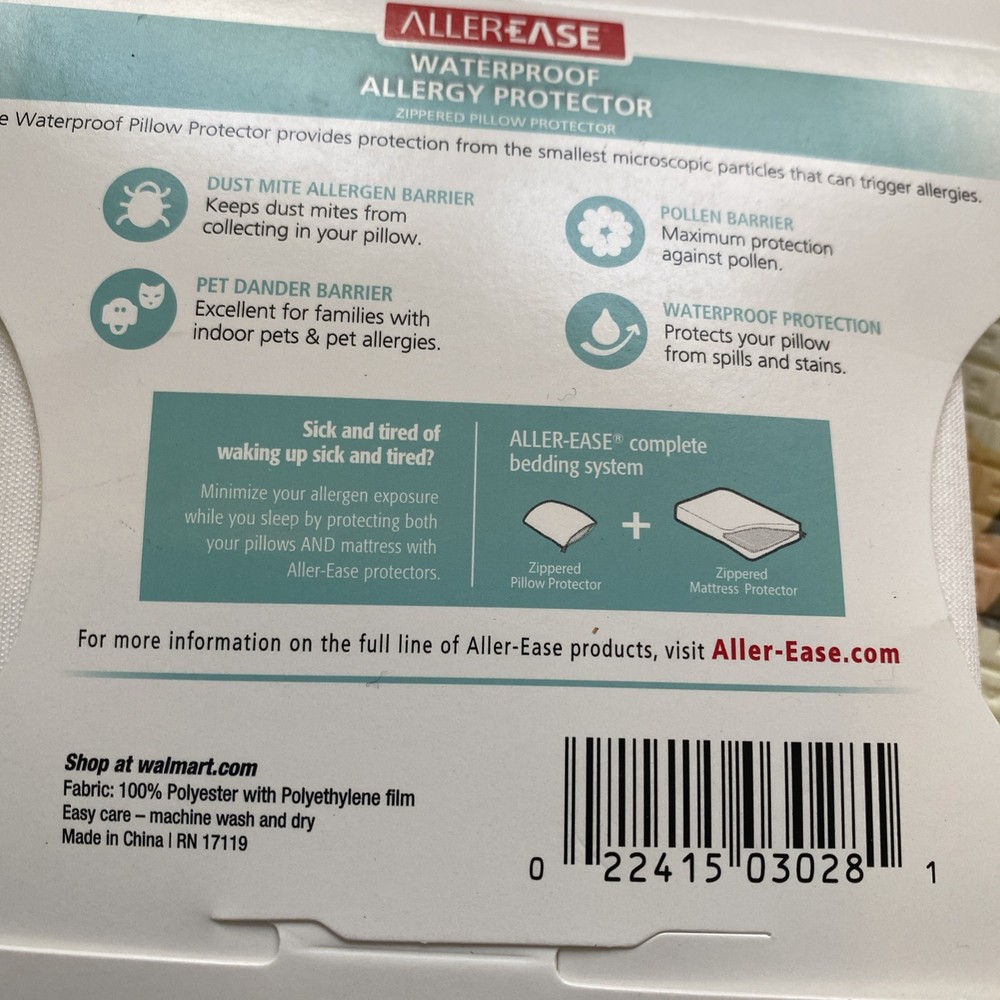 Allerease Waterproof Allergy Safe Zippered Pillow Protector standard/queen S/Q