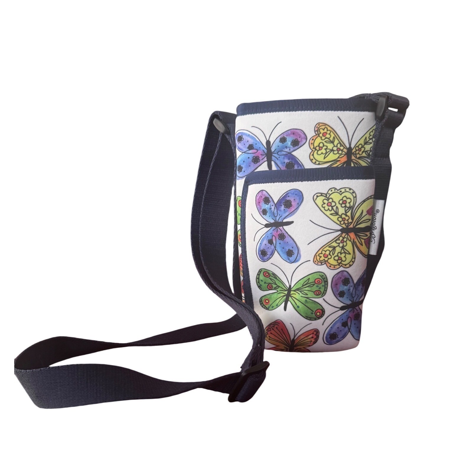 Brighton Butterfly Print Water Bottle Holder Crossbody Bag  Multicolor 7x3" EUC