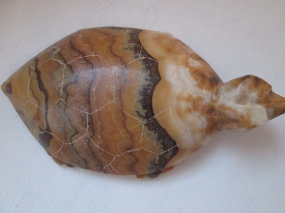 Solid Stone Turtle Figurine Hand Carved 6" Long