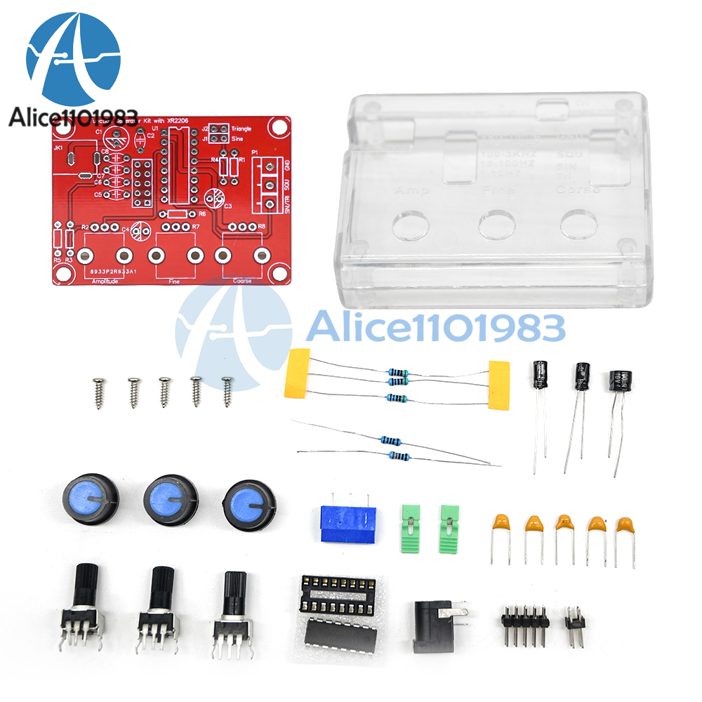 XR2206 Function Generator DIY Kit Sine Triangle Square Output 1HZ-1MHZ +Case