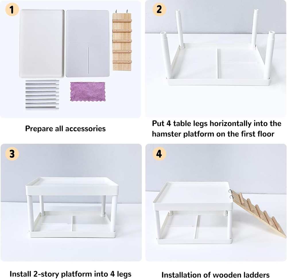 Hamster Cage Platform Plastic Syrian Hamster Platform with Wood Ladder Stand Cli