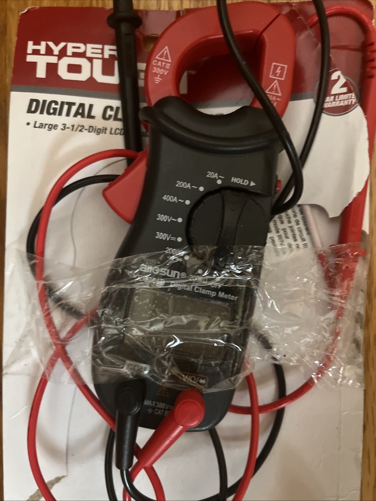 Hyper Tough Digital Clamp Meter AC DC 300V LCD Display Diode & Continuity Check