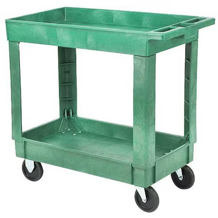 Utility Cart With Deep Lipped Plastic Shelves, Plastic, 500 Lb Load Capacity, 2