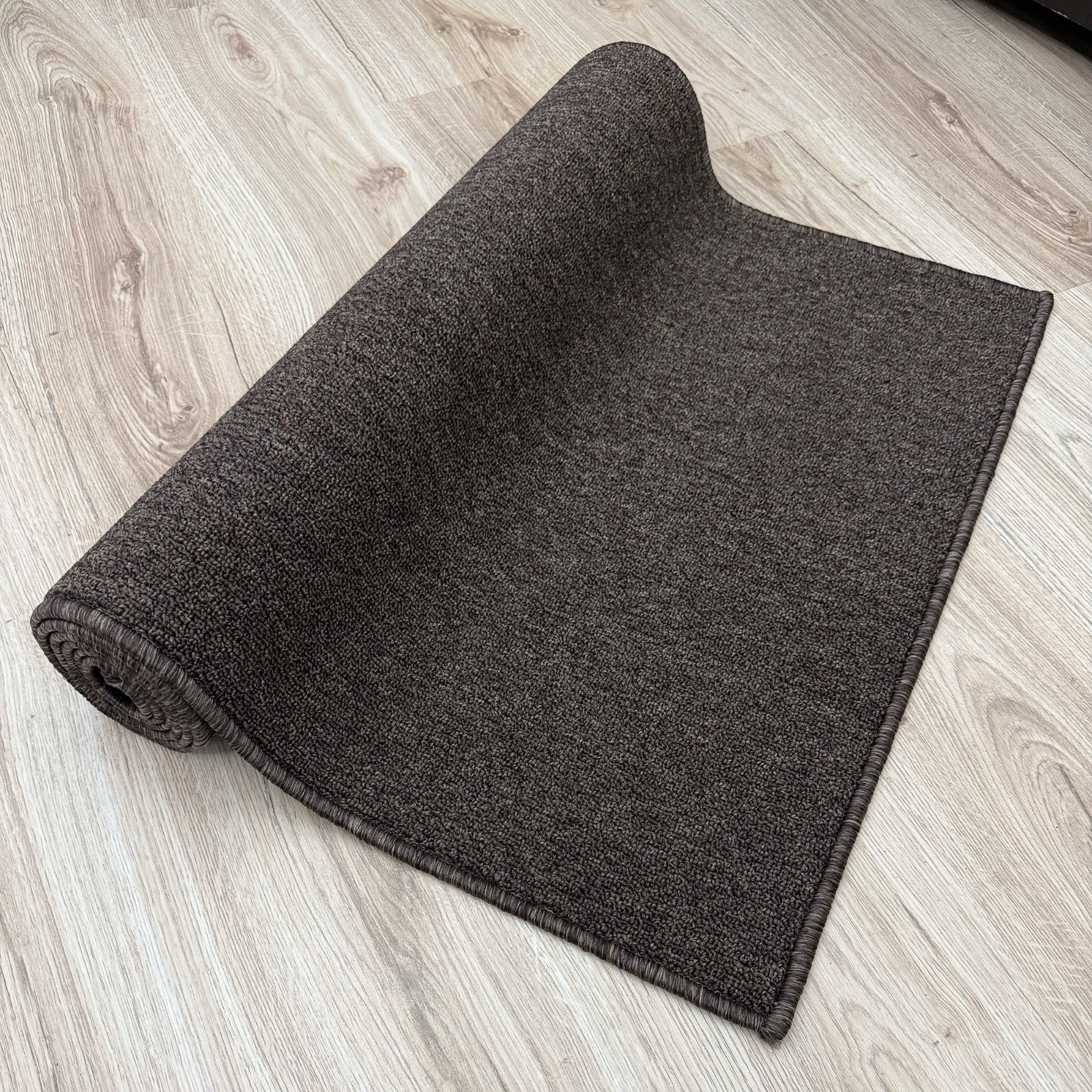Custom Size Anti-Slip Machine Washable Low Profile Loop Pile Brown Runner Rug