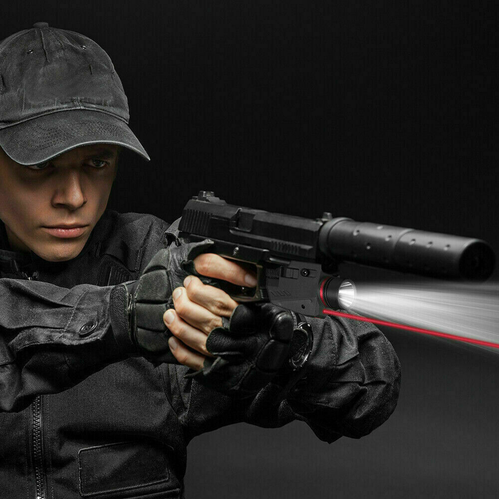 Tactical Red Laser Sight 20mm LED Flashlight Combo For Pistol Camping Light