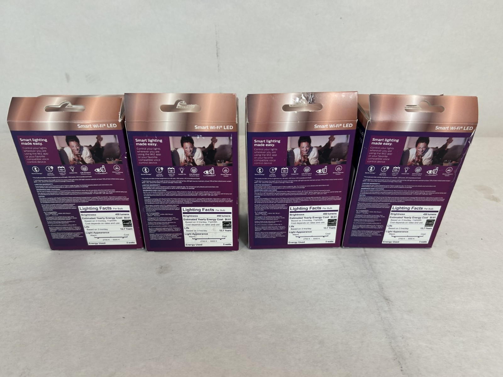 4x Philips Smart Bulb LED 40W Eq. Dimmable Wi-Fi Wiz A15 Standard